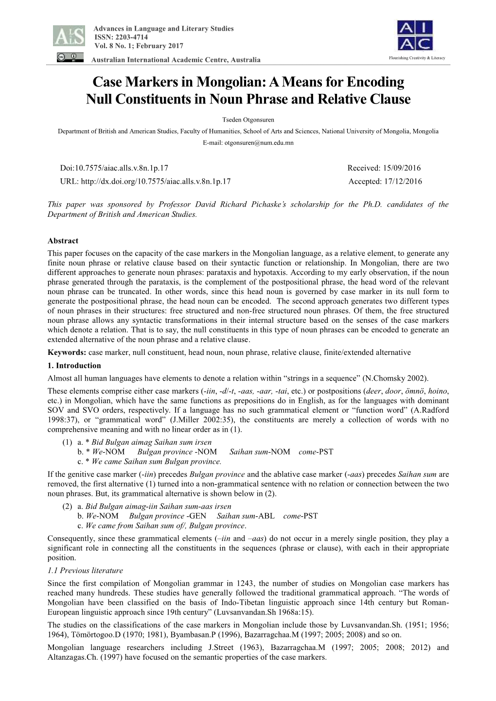 Case Markers in Mongolian: a Means for Encoding Null Constituents in Noun Phrase and Relative Clause