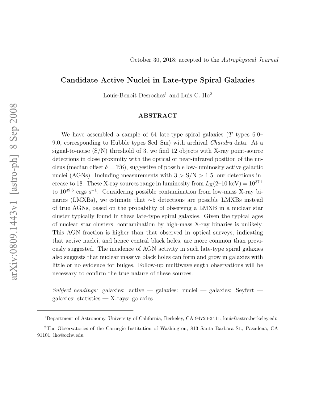 Candidate Active Nuclei in Late-Type Spiral Galaxies