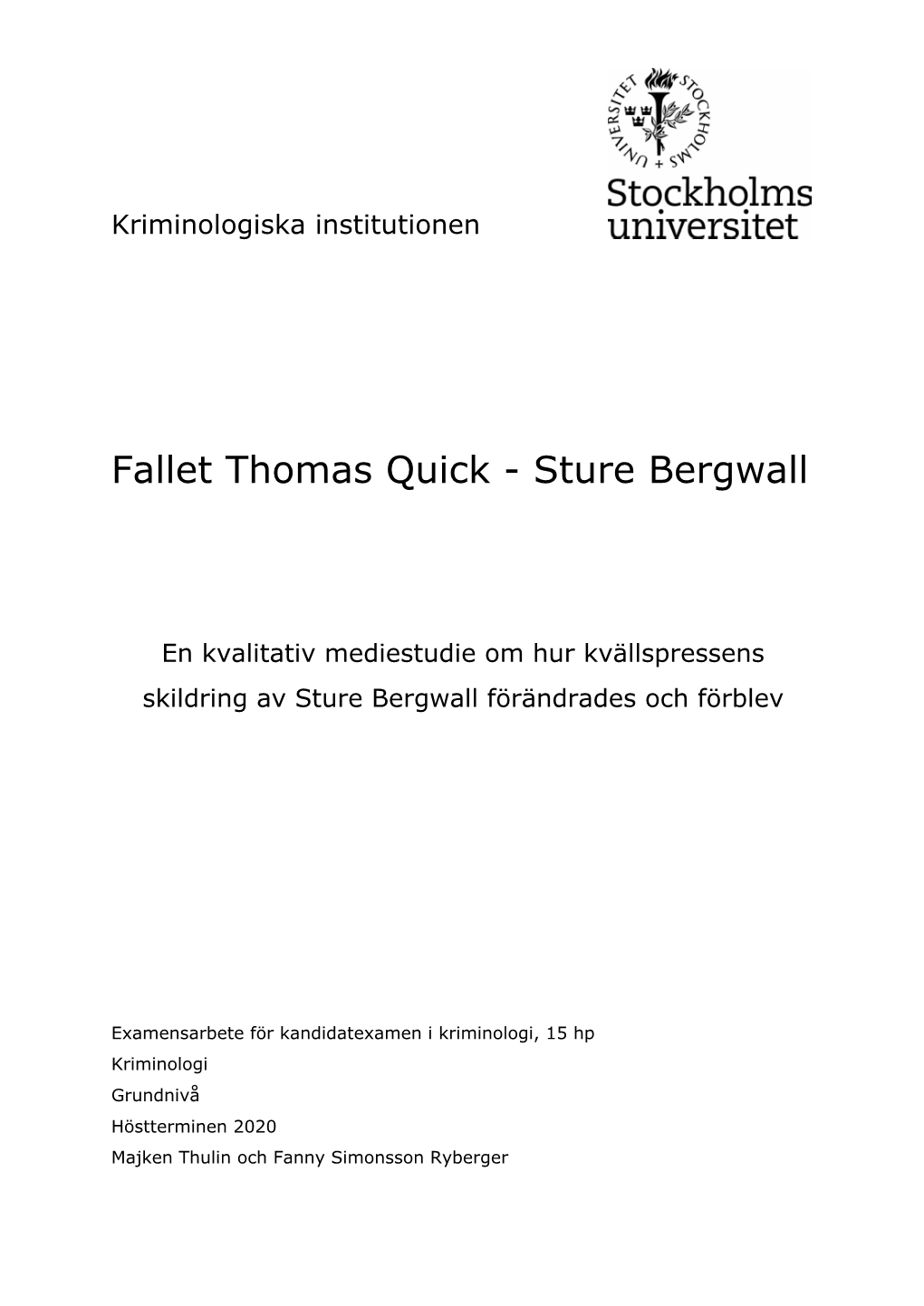 Fallet Thomas Quick - Sture Bergwall