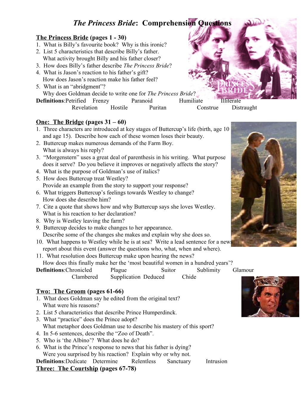 The Princess Bride : Comprehension Questions