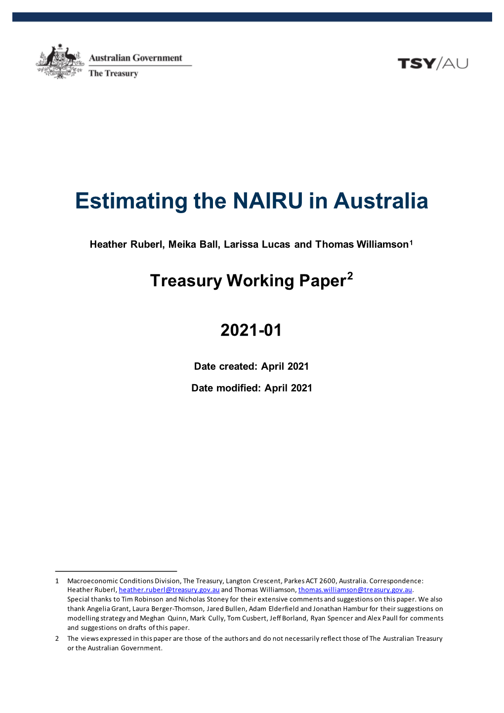 Estimating the NAIRU in Australia