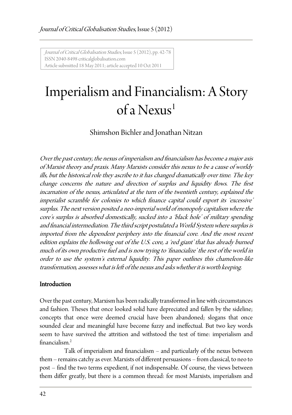 Imperialism and Financialism: a Story of a Nexus 1