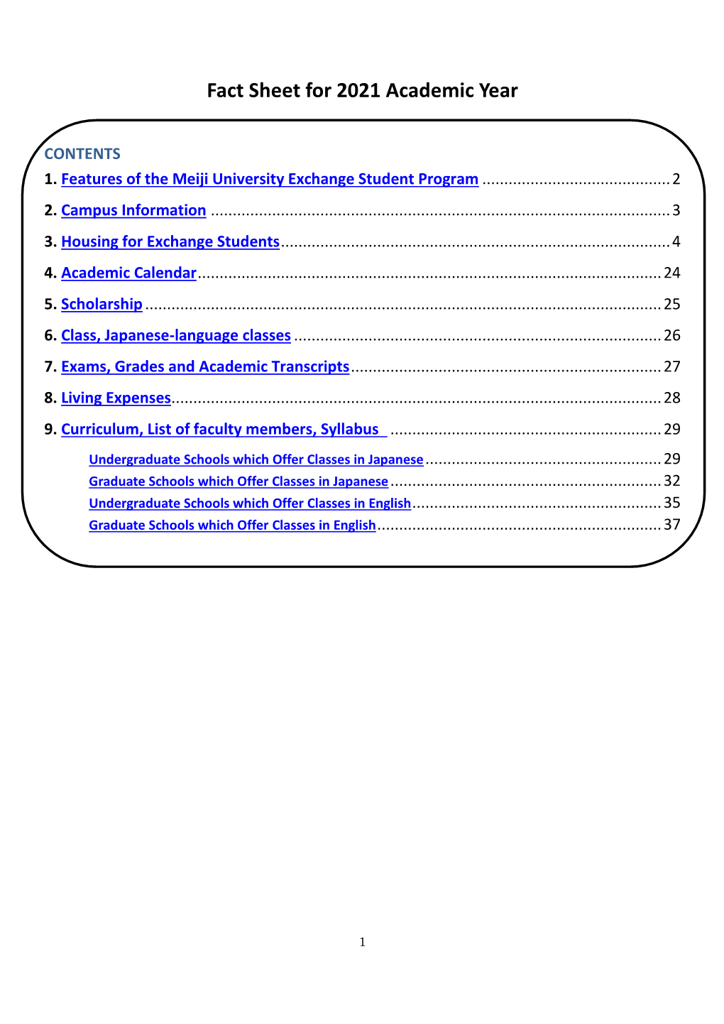 Fact Sheet for 2021 Academic Year