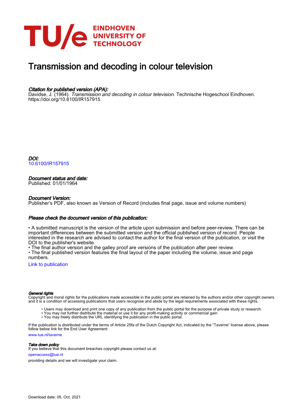 Transmission and Decoding in Colour Television