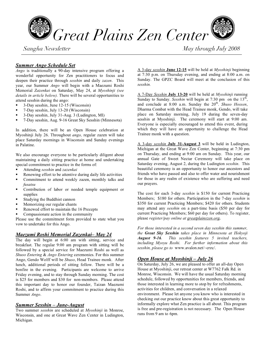 May, 2008 Newsletter