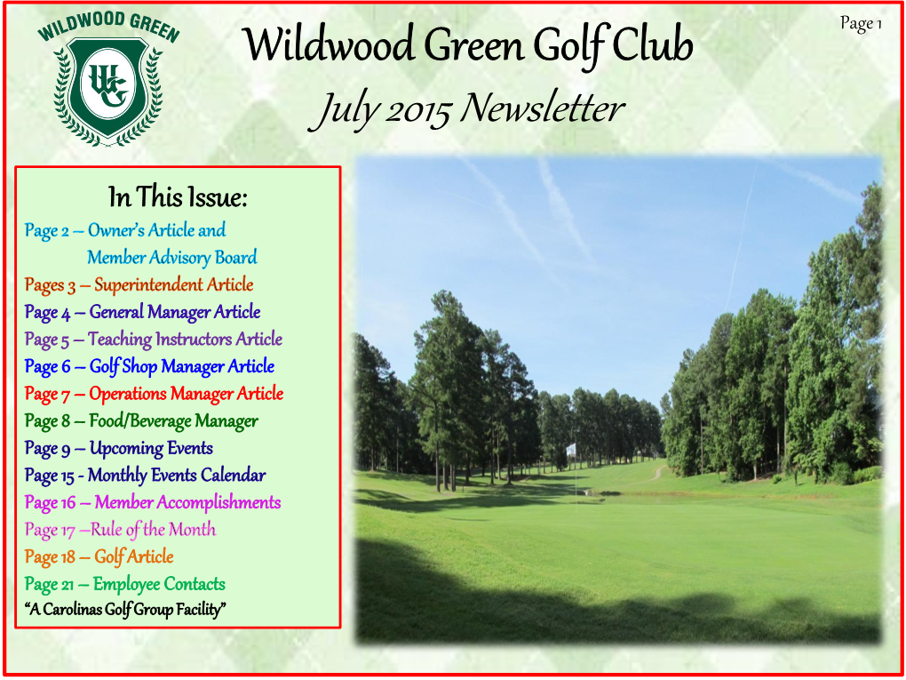 July 2015 Newsletter