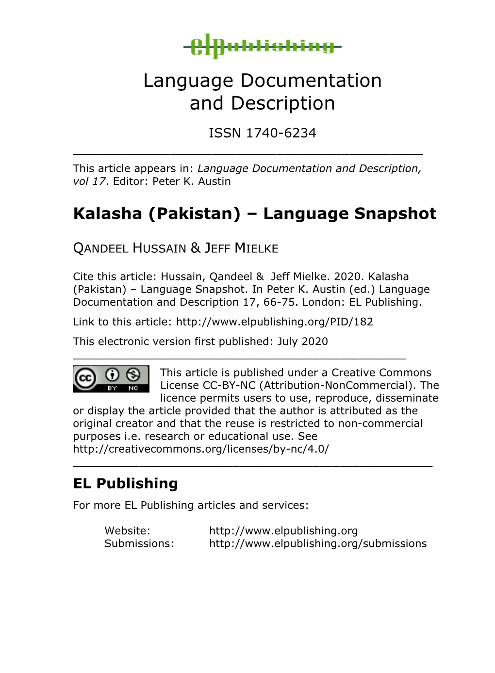 Kalasha (Pakistan) – Language Snapshot