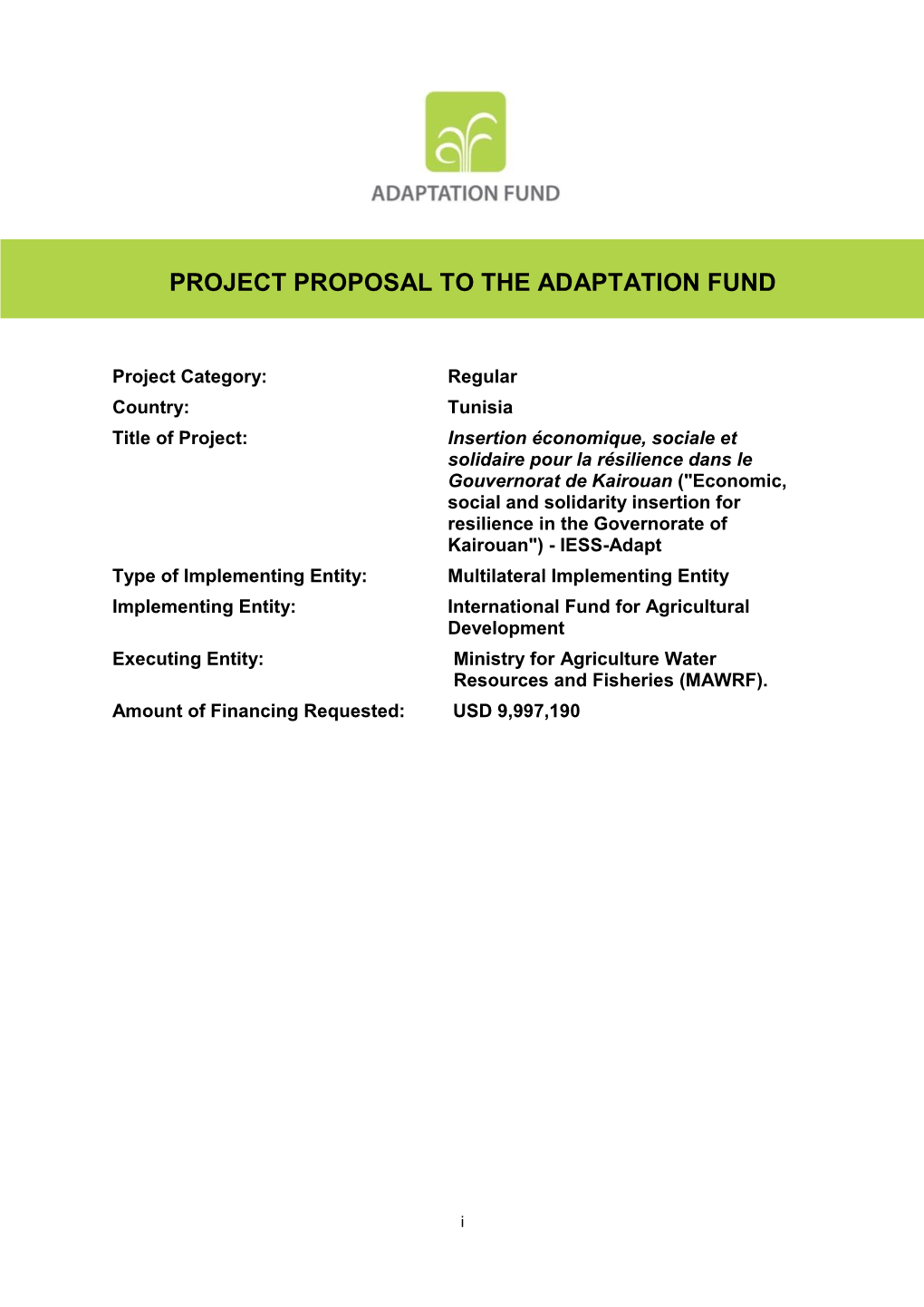 Project Proposal to the Adaptation Fund