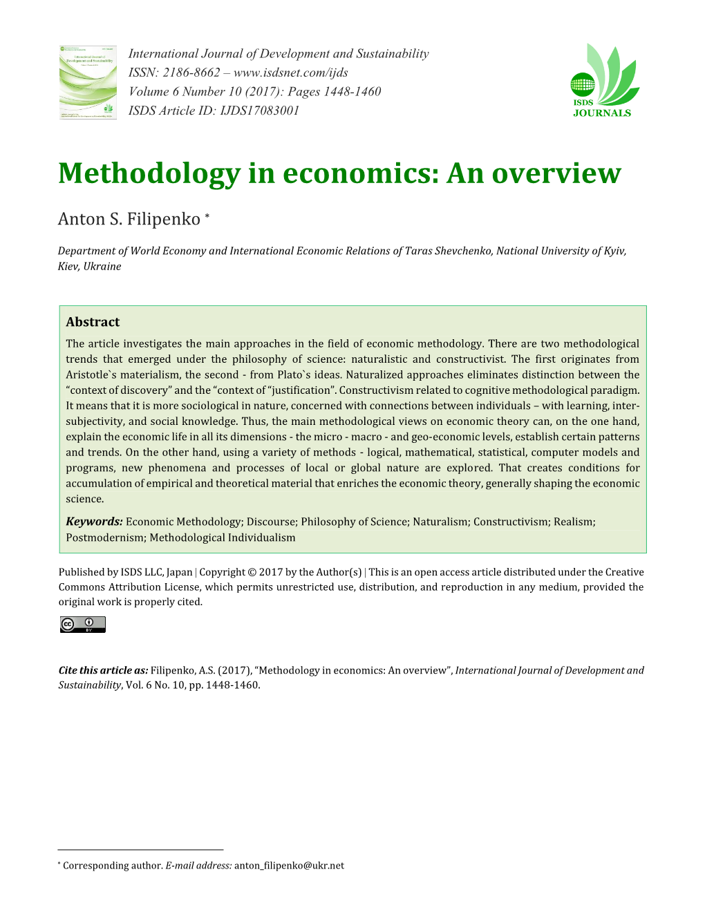 Methodology in Economics: an Overview