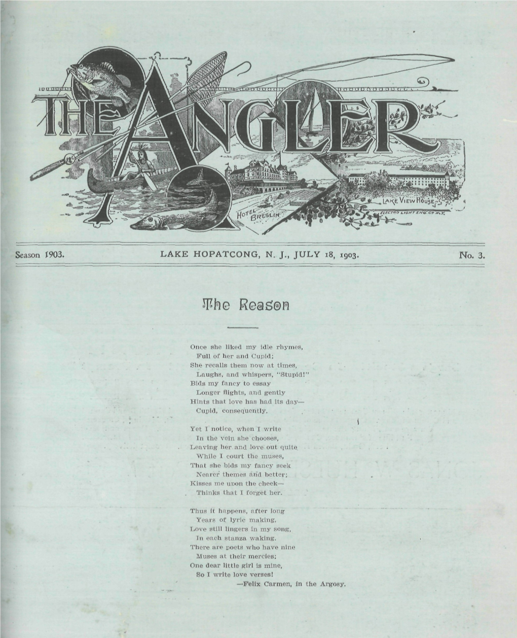 Season 1903. LAKE HOPATCONG, N. J., JULY 18, Igo3. No. 3