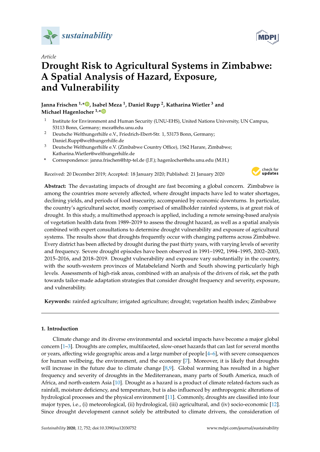 Drought Risk to Agricultural Systems in Zimbabwe: a Spatial Analysis of Hazard, Exposure, and Vulnerability