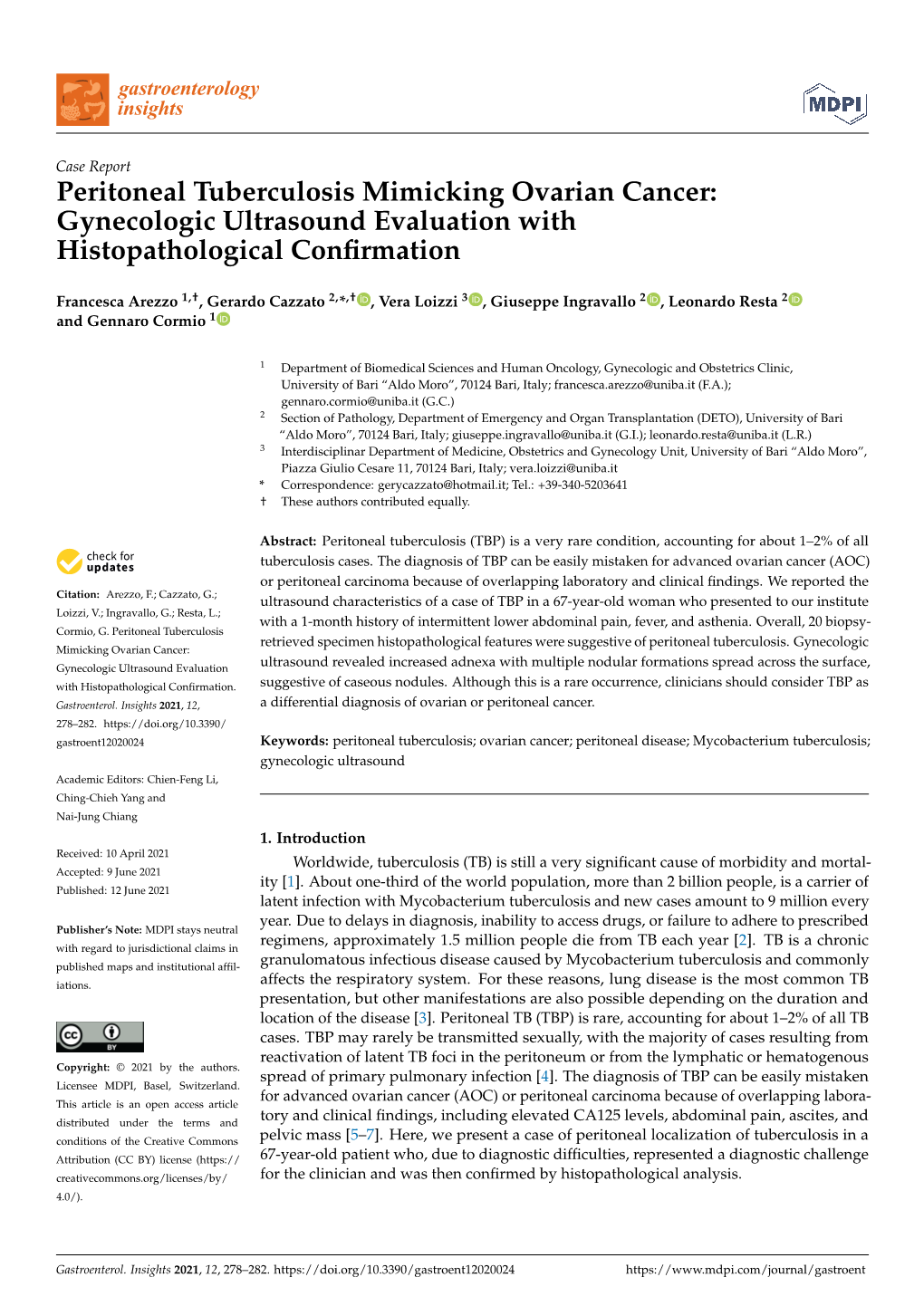 Peritoneal Tuberculosis Mimicking Ovarian Cancer: Gynecologic Ultrasound Evaluation with Histopathological Confirmation