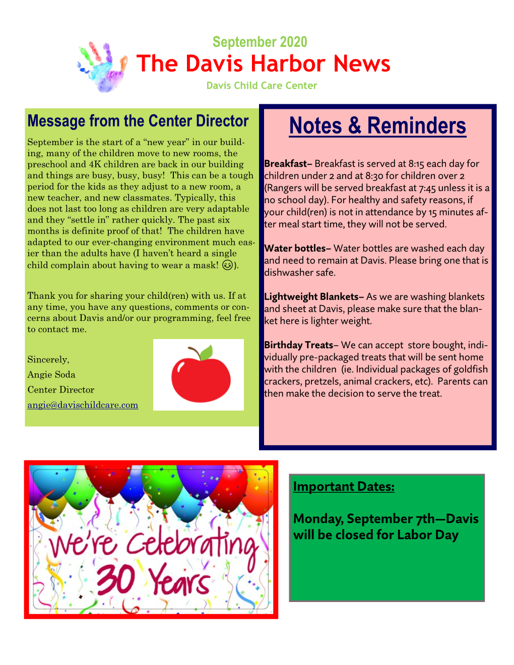 The Davis Harbor News Notes & Reminders