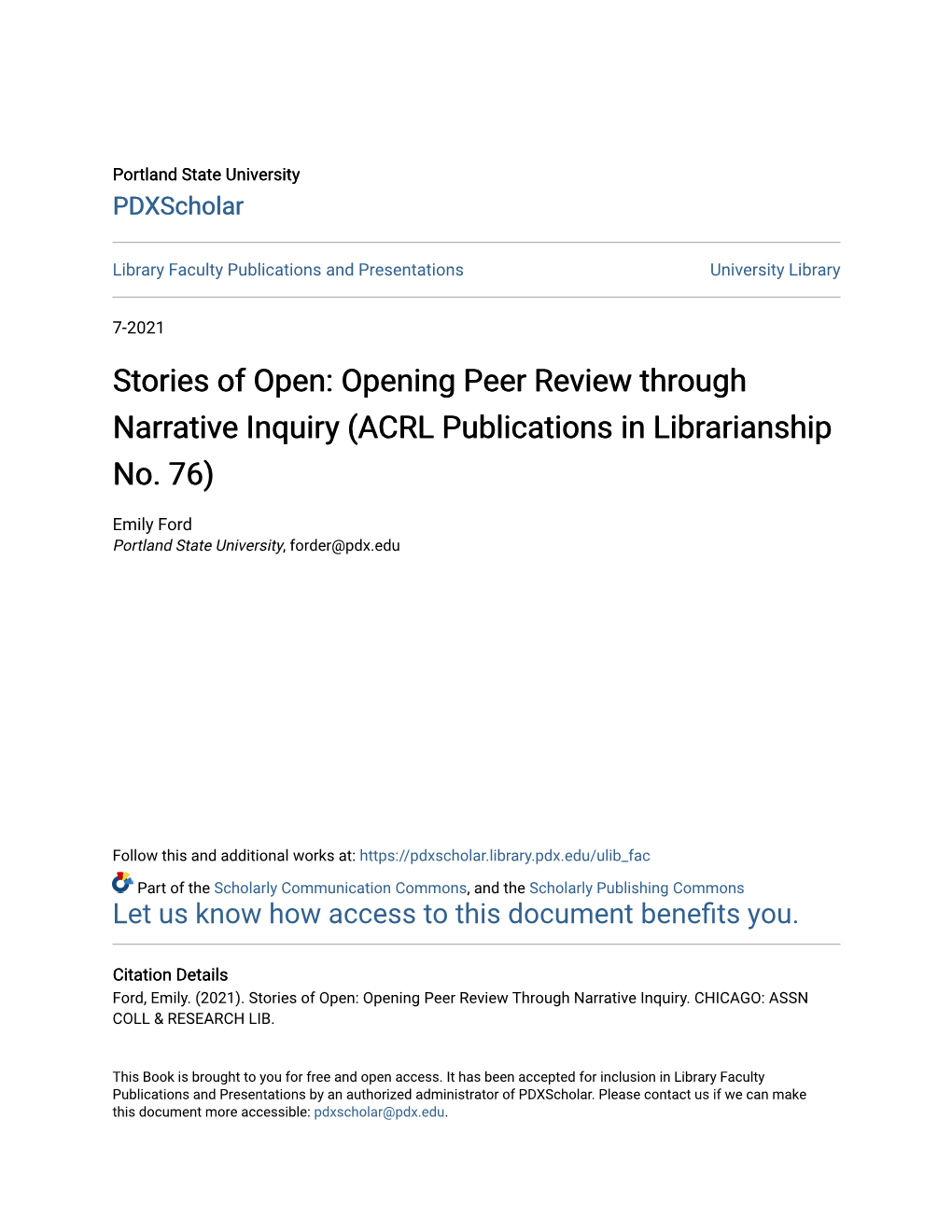 Opening Peer Review Through Narrative Inquiry (ACRL Publications in Librarianship No