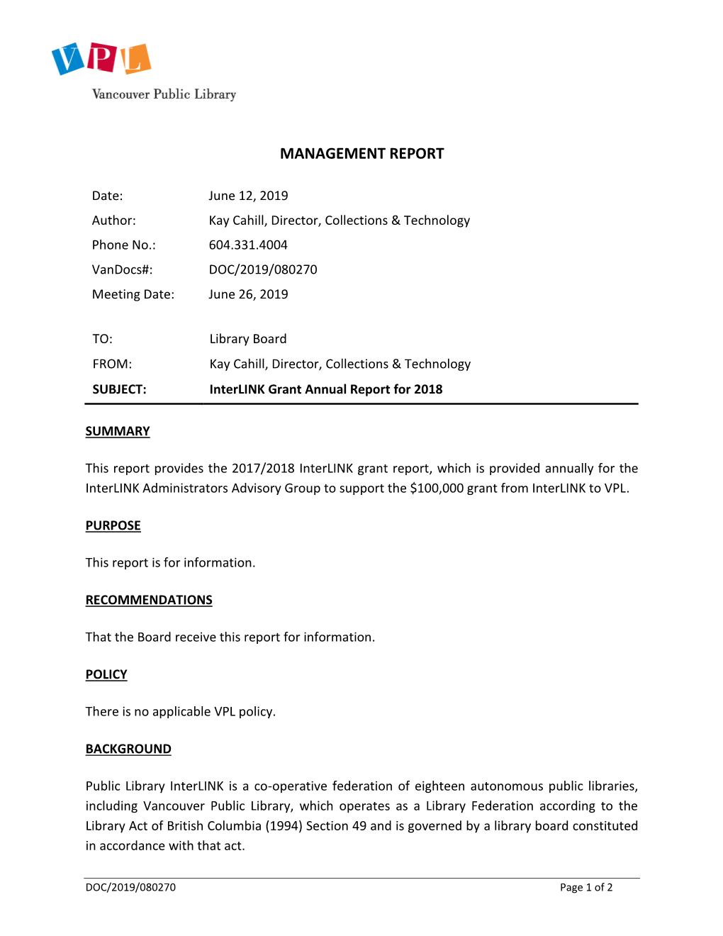 Management Report