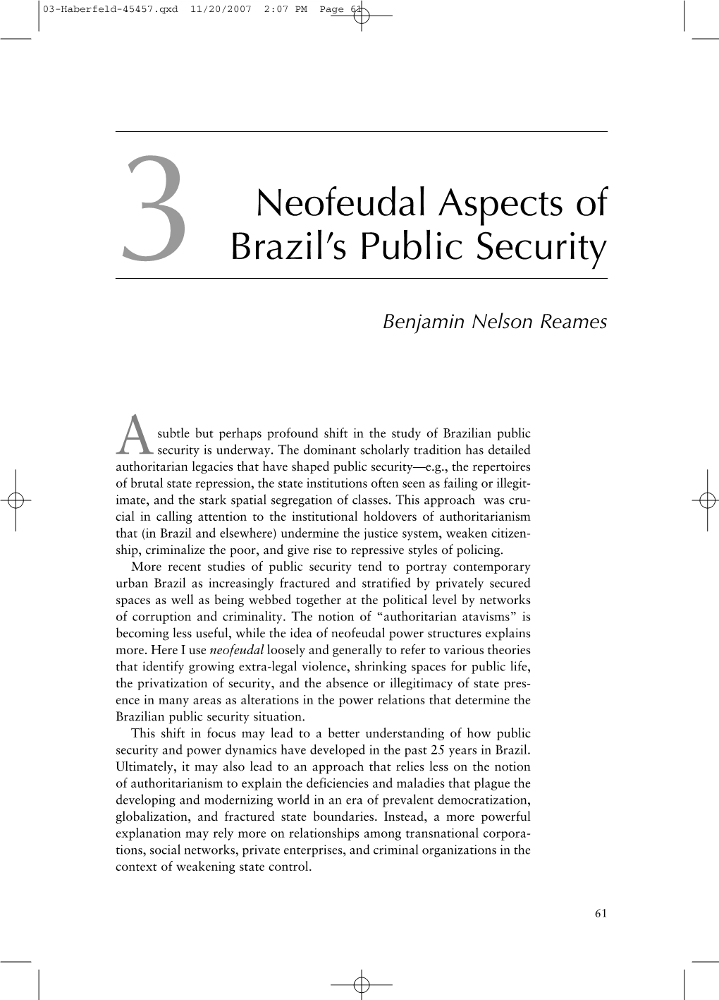 3 Neofeudal Aspects of Brazil's Public Security