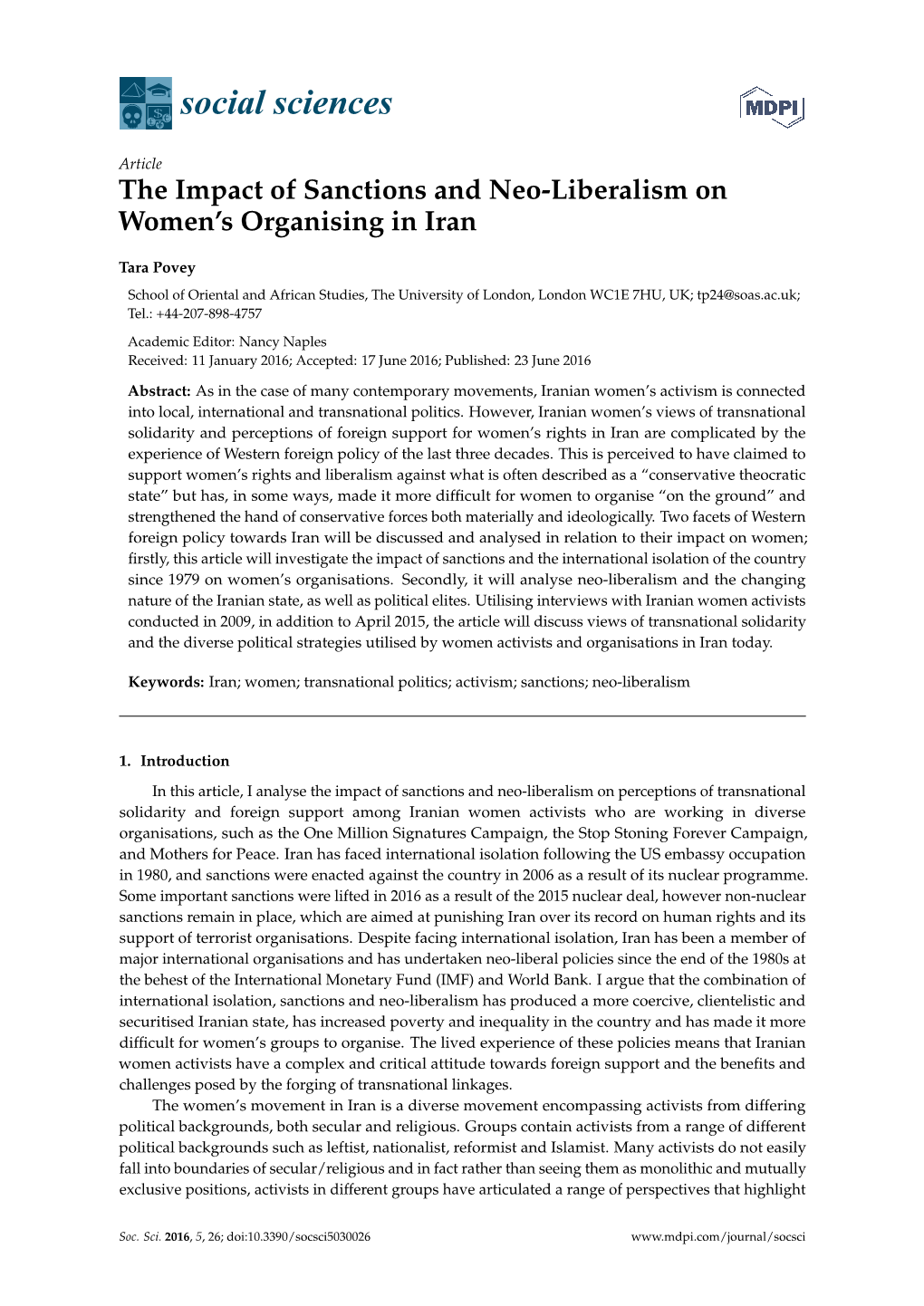 The Impact of Sanctions and Neo-Liberalism on Women's