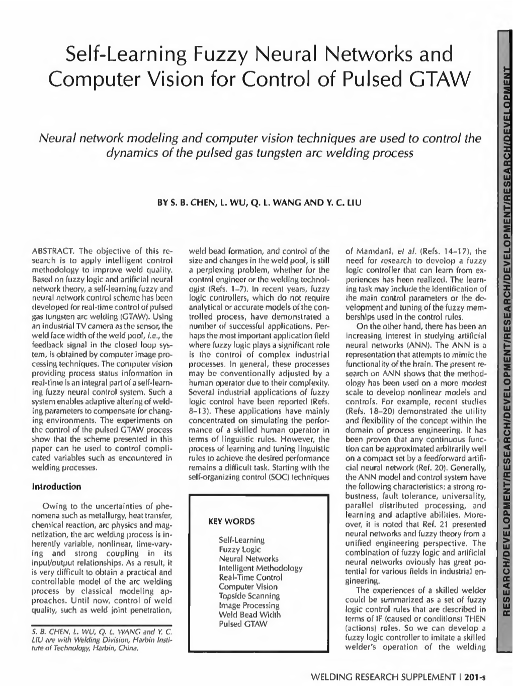 Self-Learning Fuzzy Neural Networks and Computer Vision for Control of Pulsed GTAW