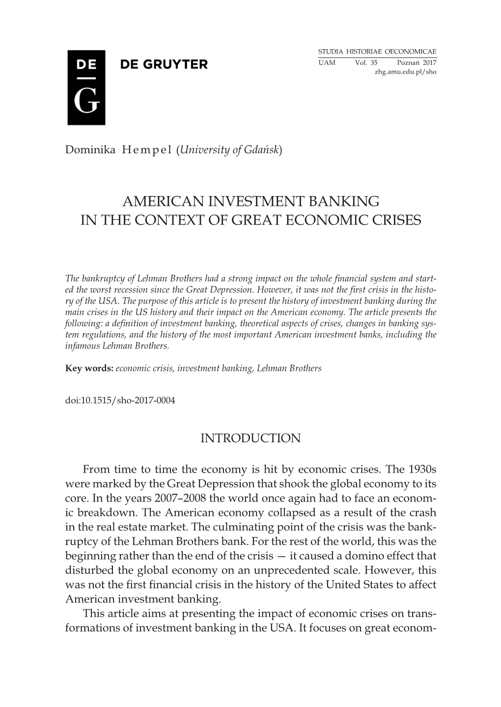 American Investment Banking in the Context of Great Economic Crises