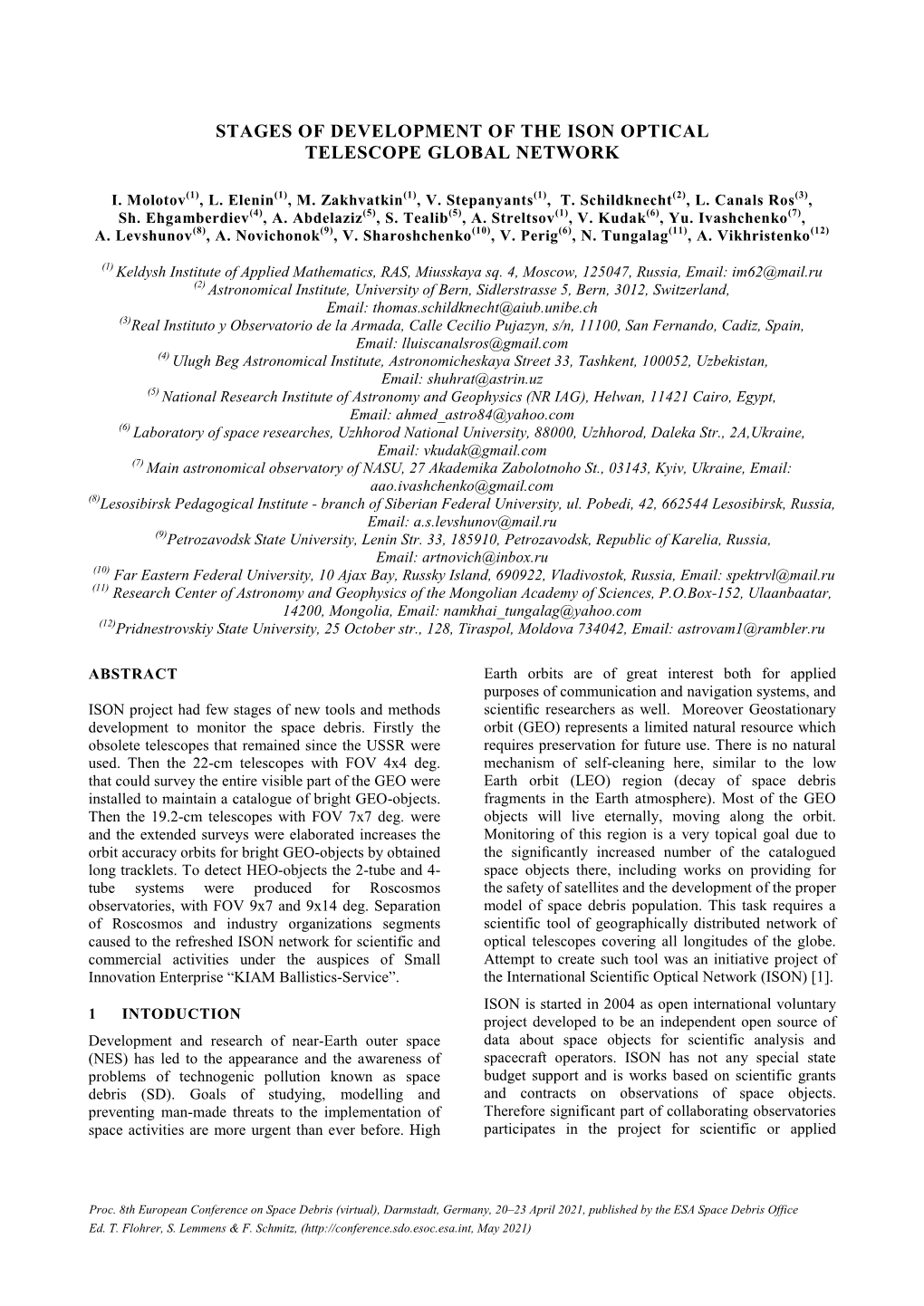 Stages of Development of the Ison Optical Telescope Global Network