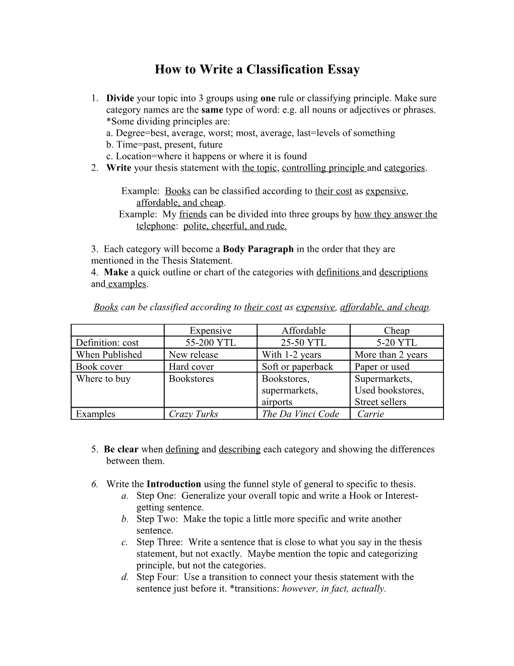 How To Write A Classification Essay