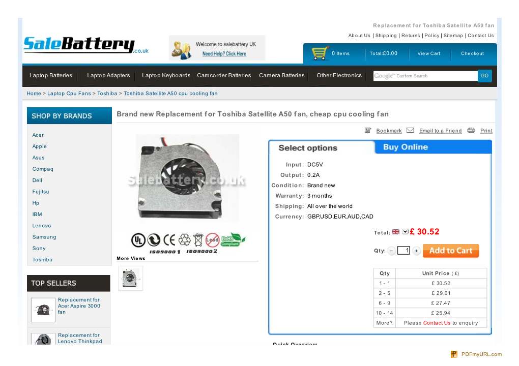 Toshiba Satellite A50 Fan, Cheap Toshiba Satellite