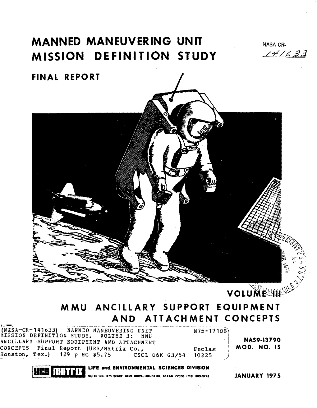 Manned Maneuvering Unit Nasa Cr- Mission Definition Study