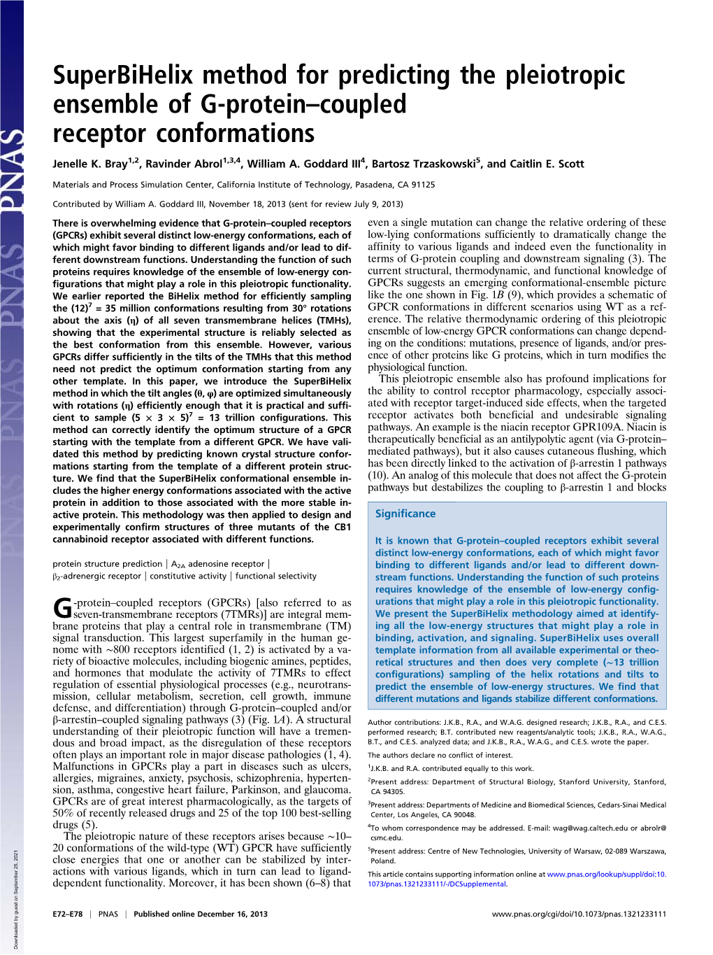 Superbihelix Method for Predicting the Pleiotropic Ensemble of G-Protein–Coupled Receptor Conformations