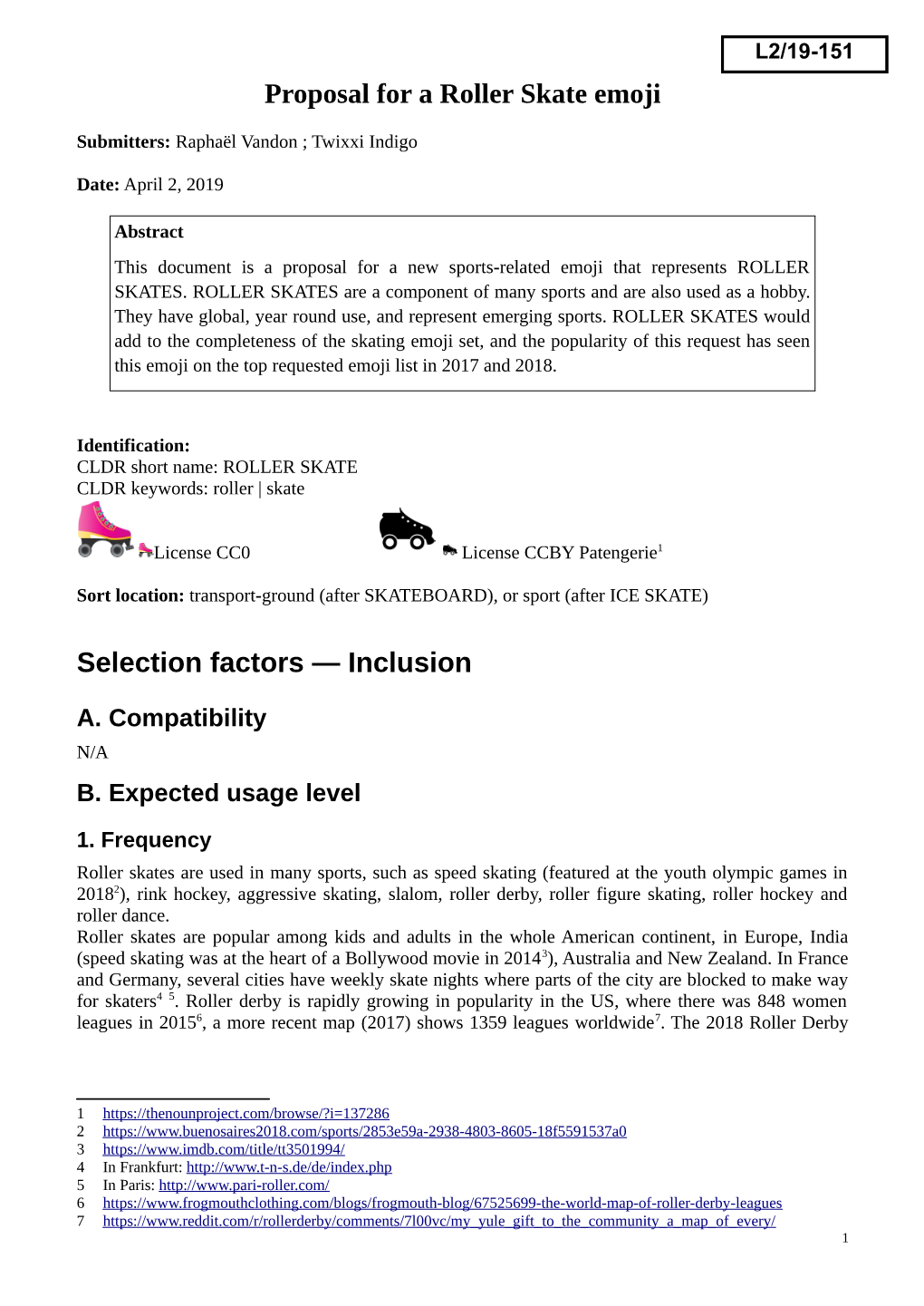 Proposal for a Roller Skate Emoji Selection Factors