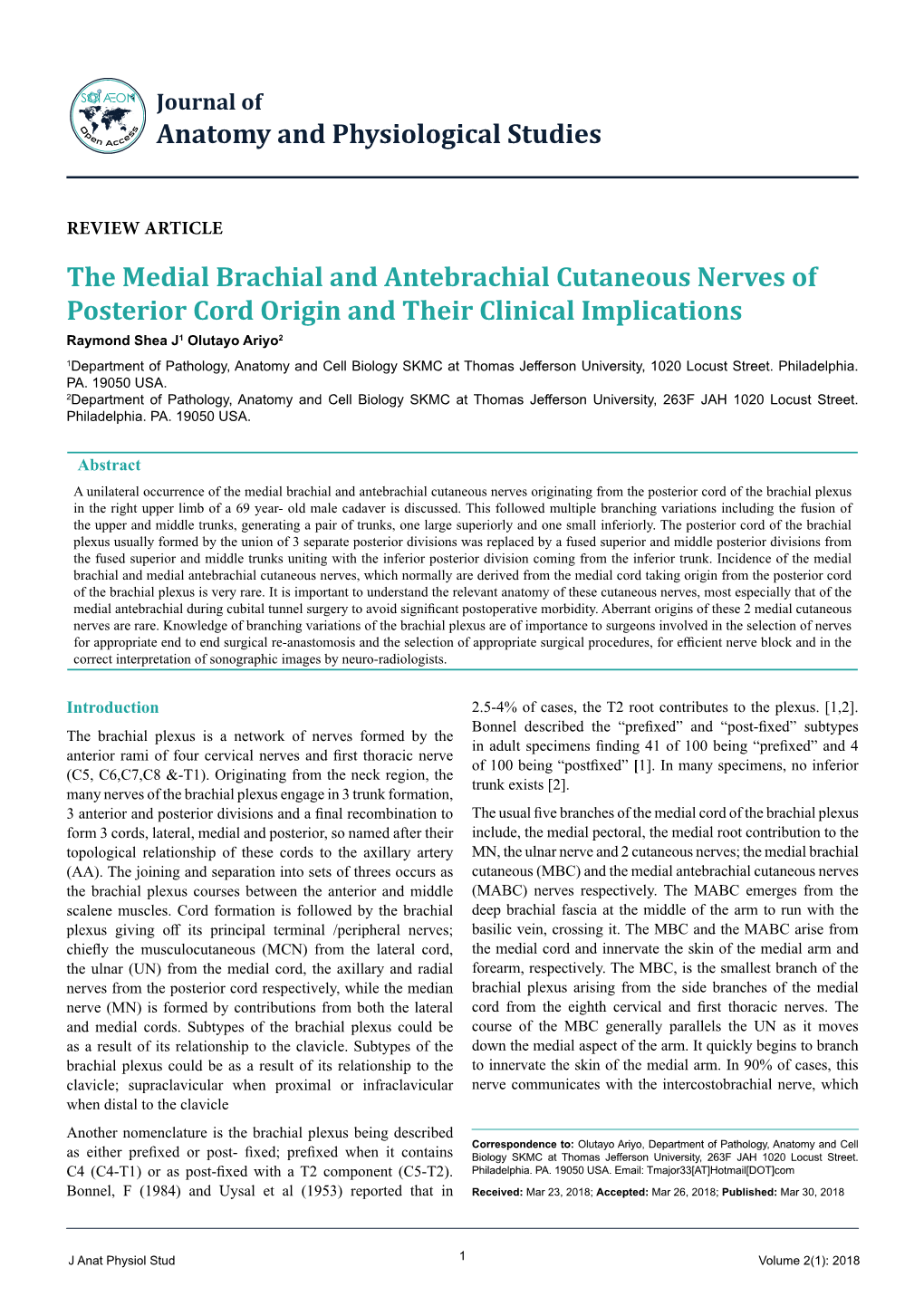 The Medial Brachial and Antebrachial Cutaneous Nerves of Posterior