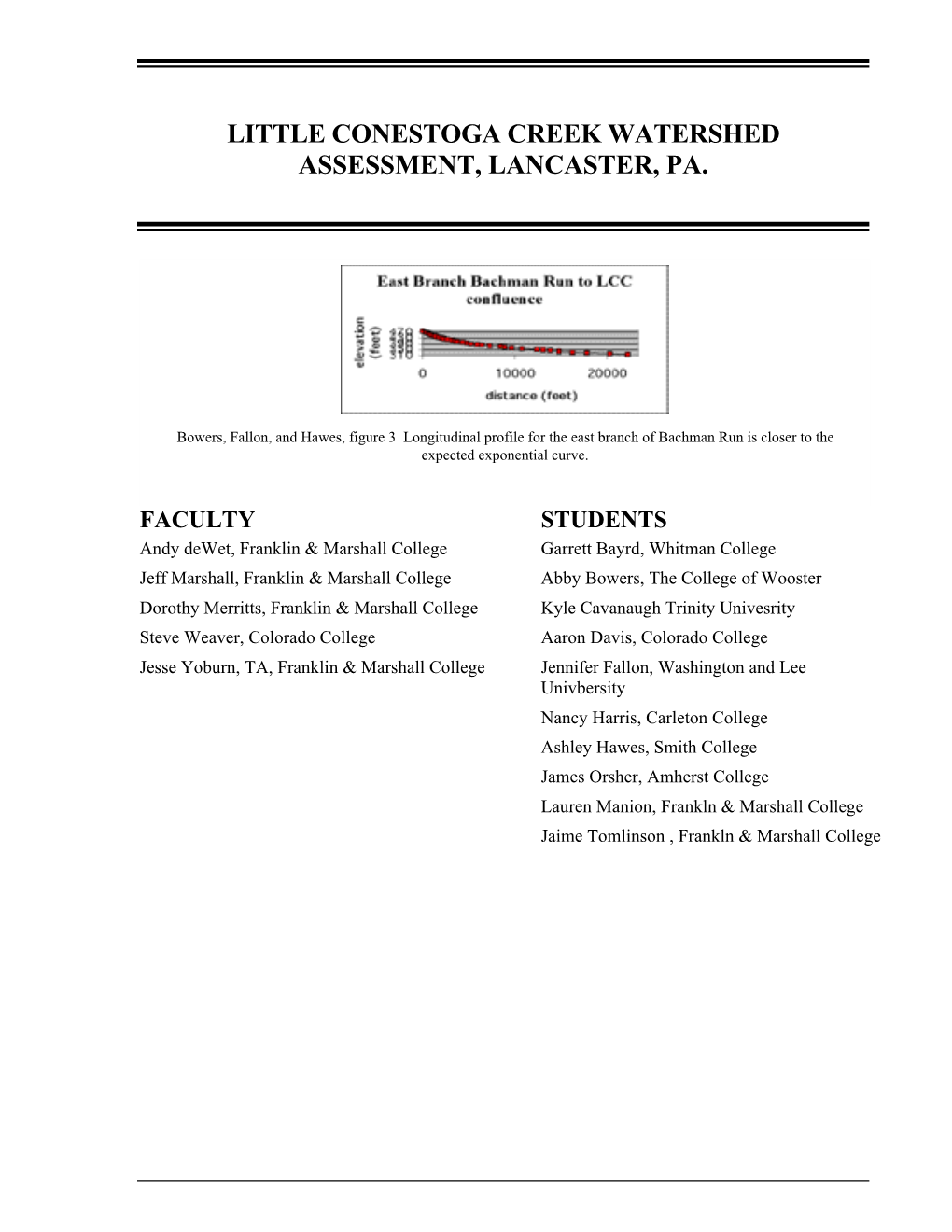 Little Conestoga Creek Watershed Assessment, Lancaster, Pa