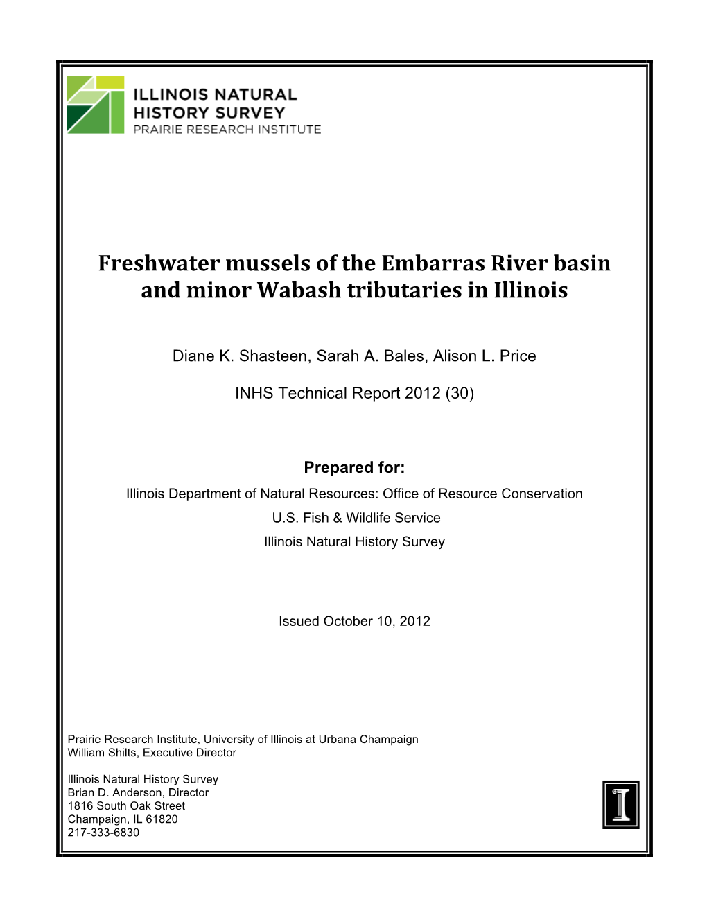 Freshwater Mussels of the Embarras River Basin and Minor Wabash Tributaries in Illinois