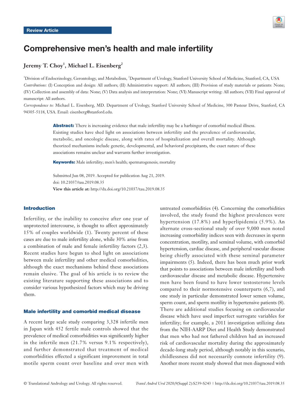 Comprehensive Men's Health and Male Infertility