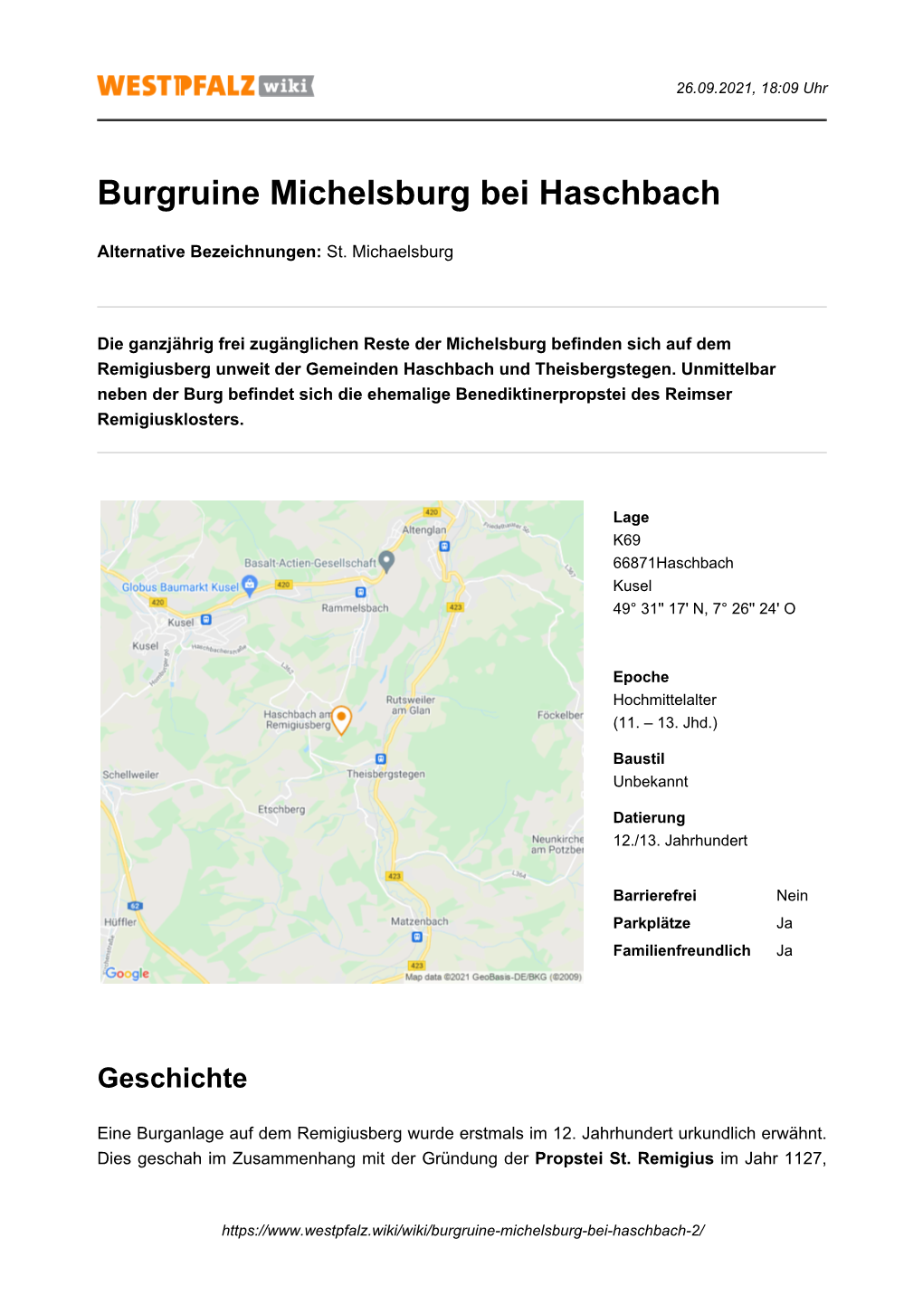 Burgruine Michelsburg Bei Haschbach