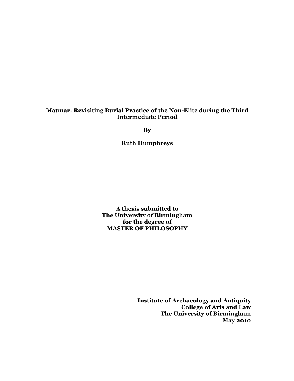 Matmar: Revisiting Burial Practice of the Non-Elite During the Third Intermediate Period