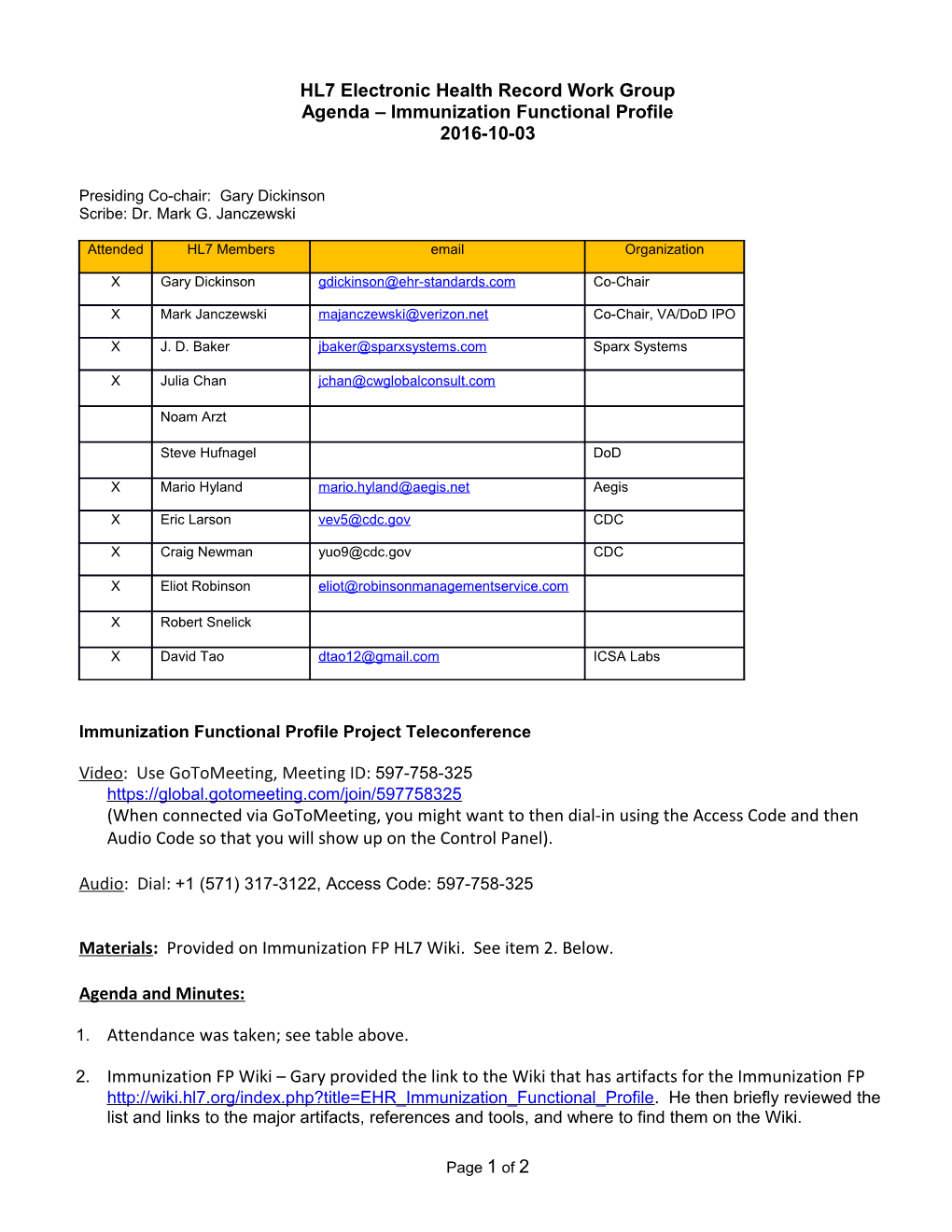 HL7 Electronic Health Record Work Group