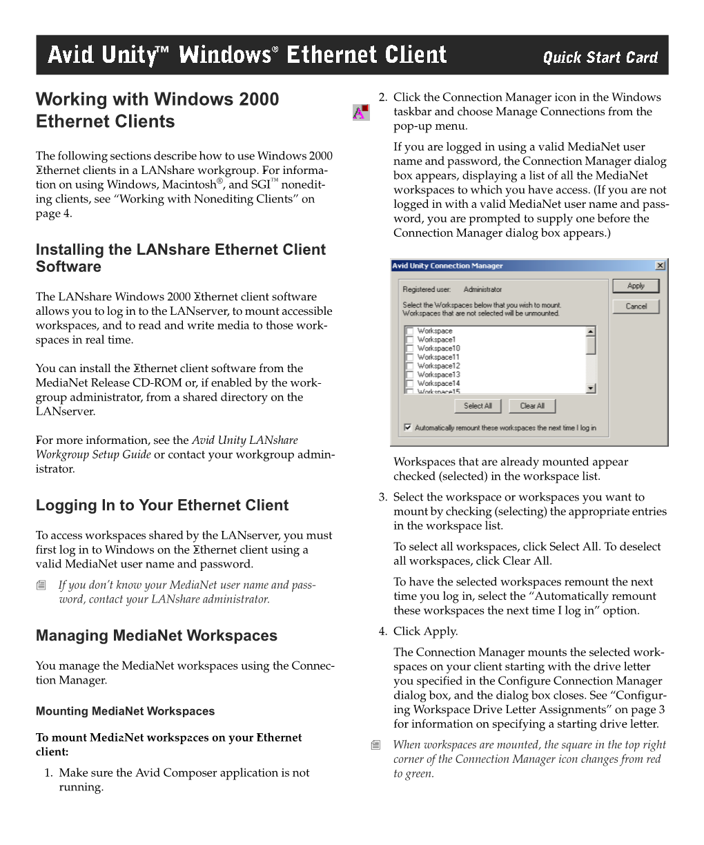 Windows Ethernet Client Quick Start Card