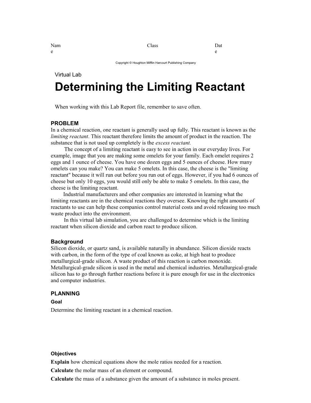 Determining the Limiting Reactant