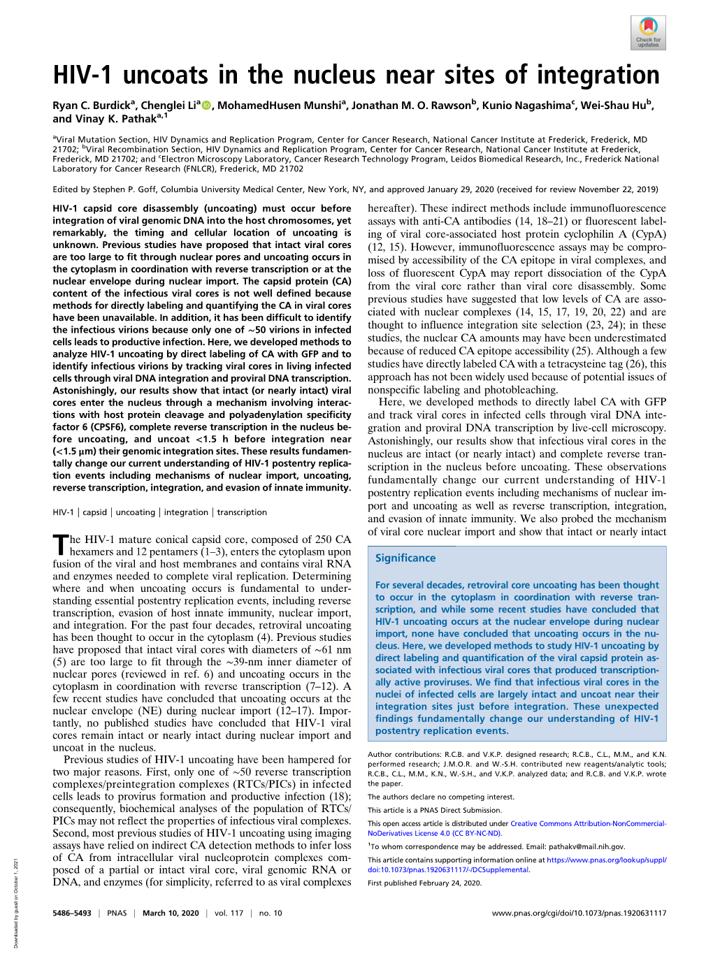 HIV-1 Uncoats in the Nucleus Near Sites of Integration