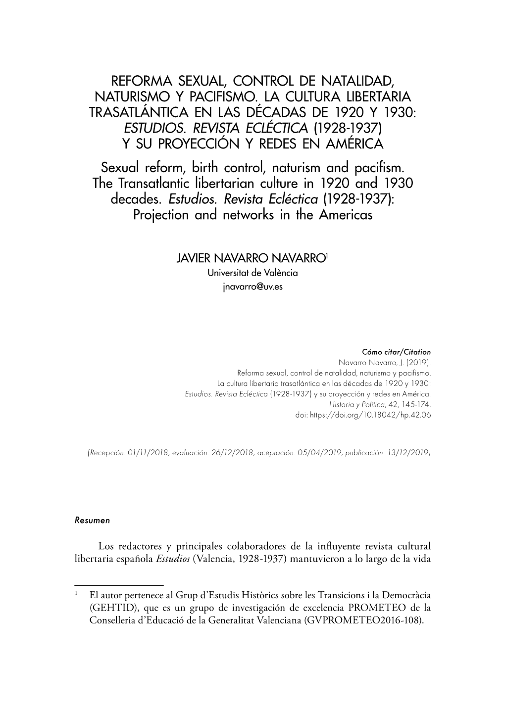 Reforma Sexual, Control De Natalidad, Naturismo Y Pacifismo