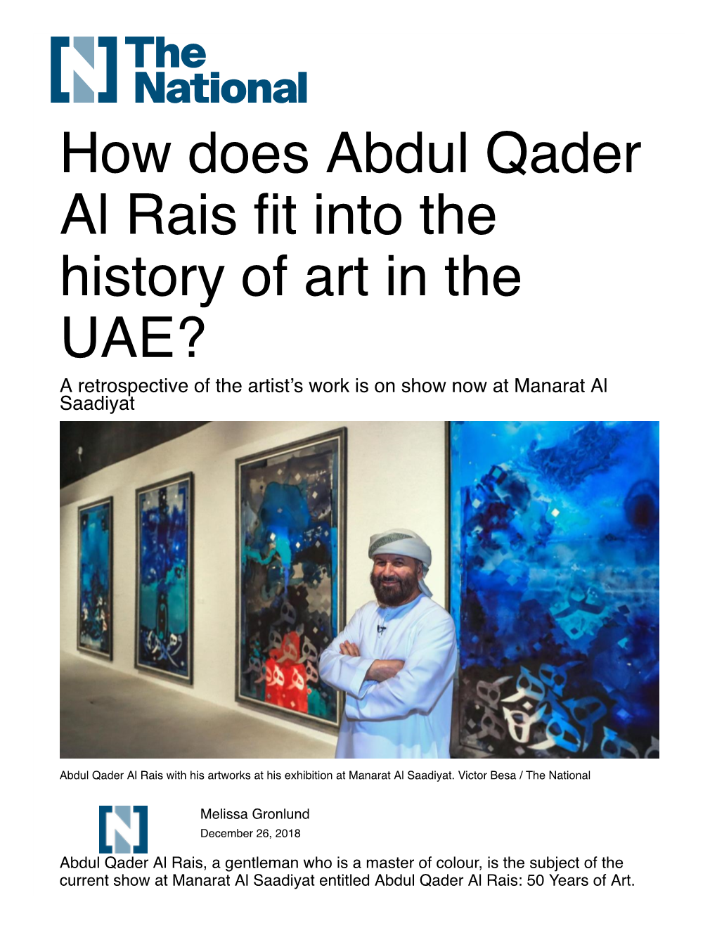 How Does Abdul Qader Al Rais Fit Into the History of Art in the UAE?