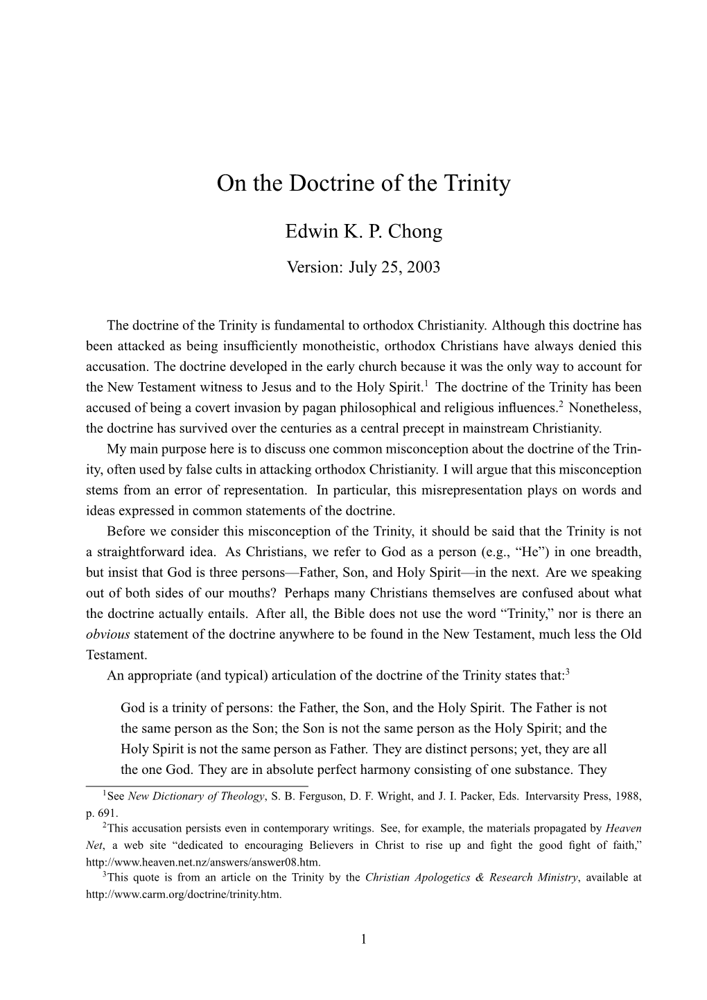 On the Doctrine of the Trinity