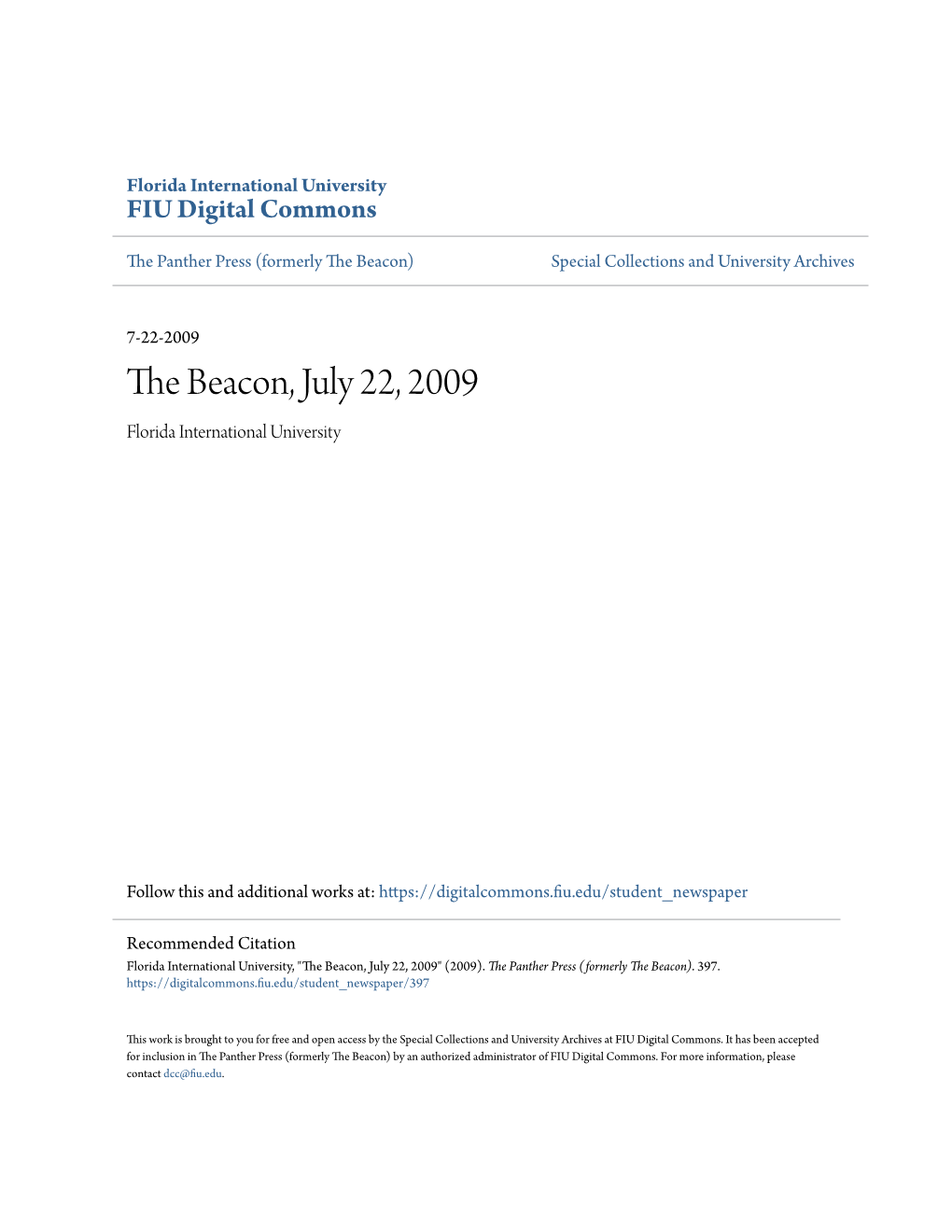 The Beacon, July 22, 2009 Florida International University