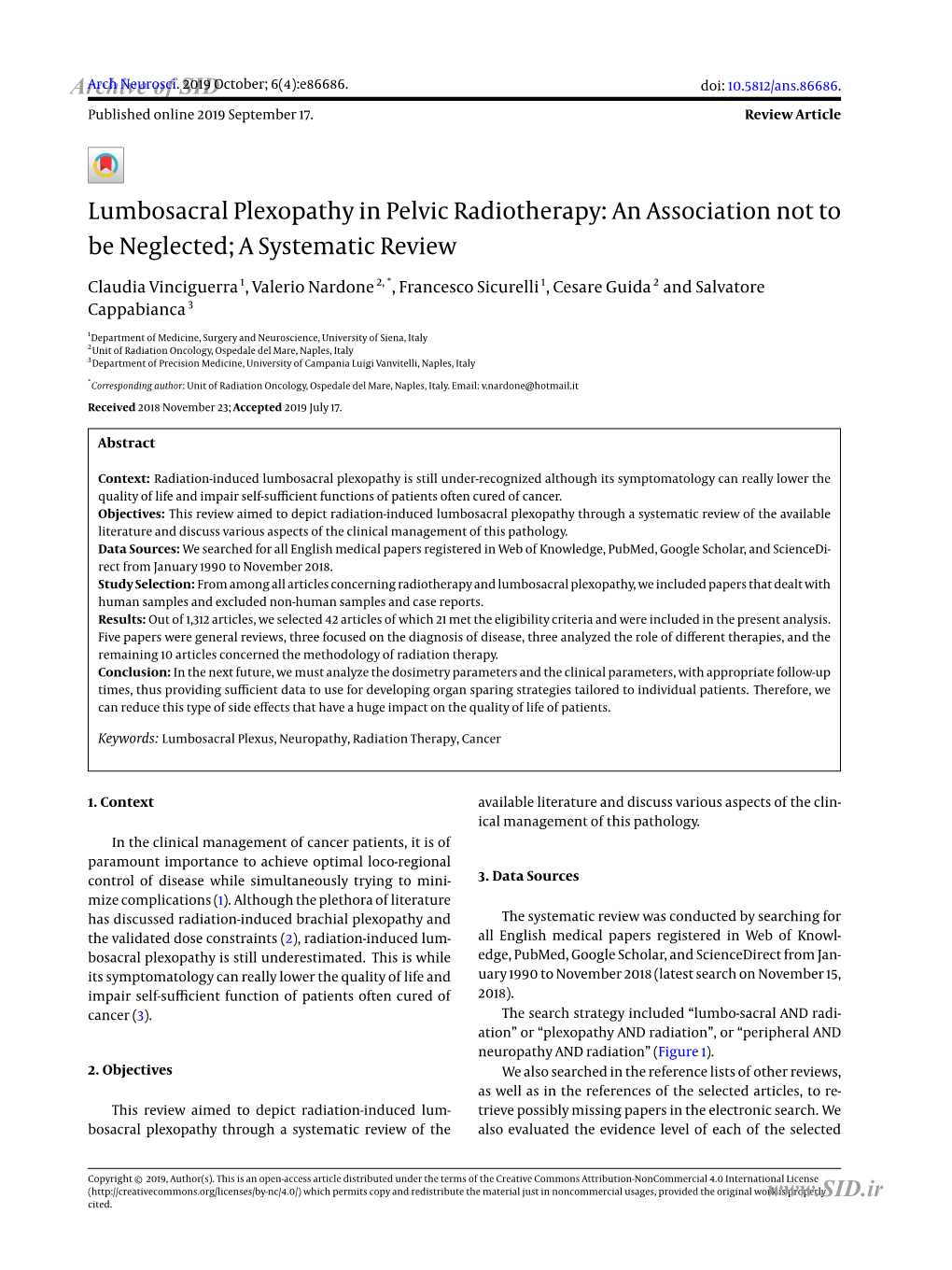 Lumbosacral Plexopathy in Pelvic Radiotherapy: an Association Not to Be Neglected; a Systematic Review