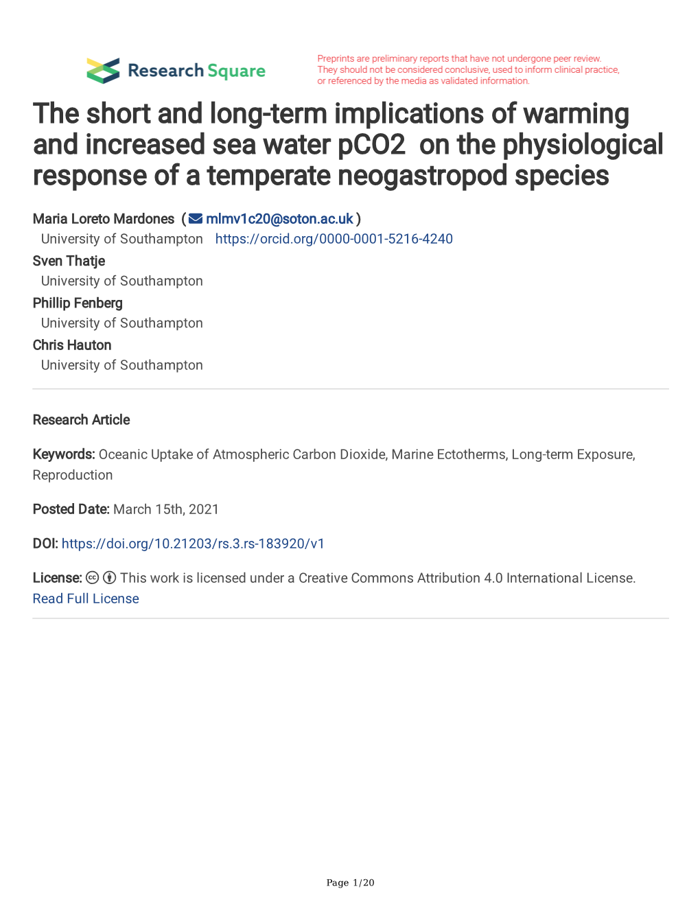 The Short and Long-Term Implications of Warming and Increased Sea Water Pco2 on the Physiological Response of a Temperate Neogastropod Species