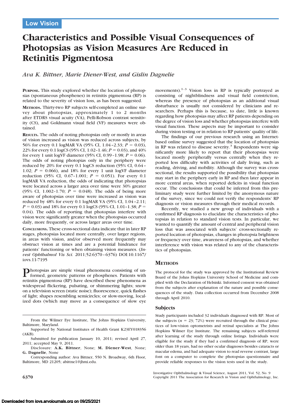 Characteristics and Possible Visual Consequences of Photopsias As Vision Measures Are Reduced in Retinitis Pigmentosa