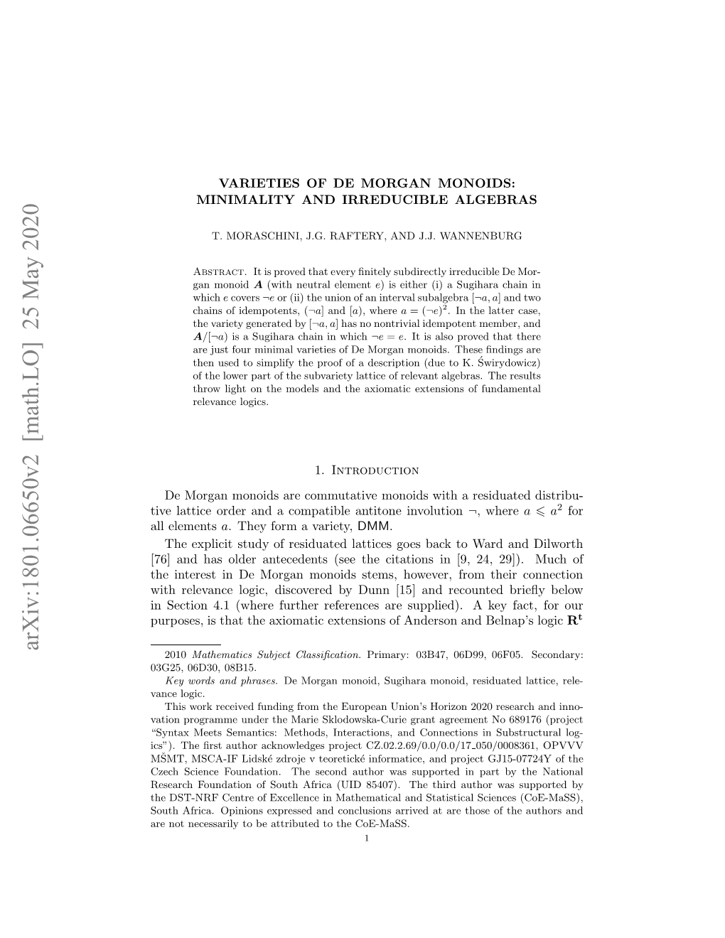 Varieties of De Morgan Monoids: Minimality and Irreducible Algebras