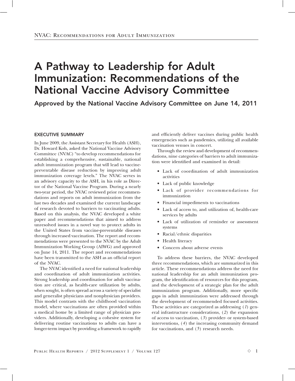 A Pathway to Leadership for Adult Immunization