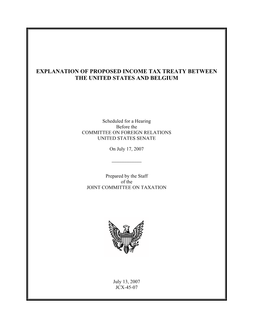 Explanation of Proposed Income Tax Treaty Between the United States and Belgium