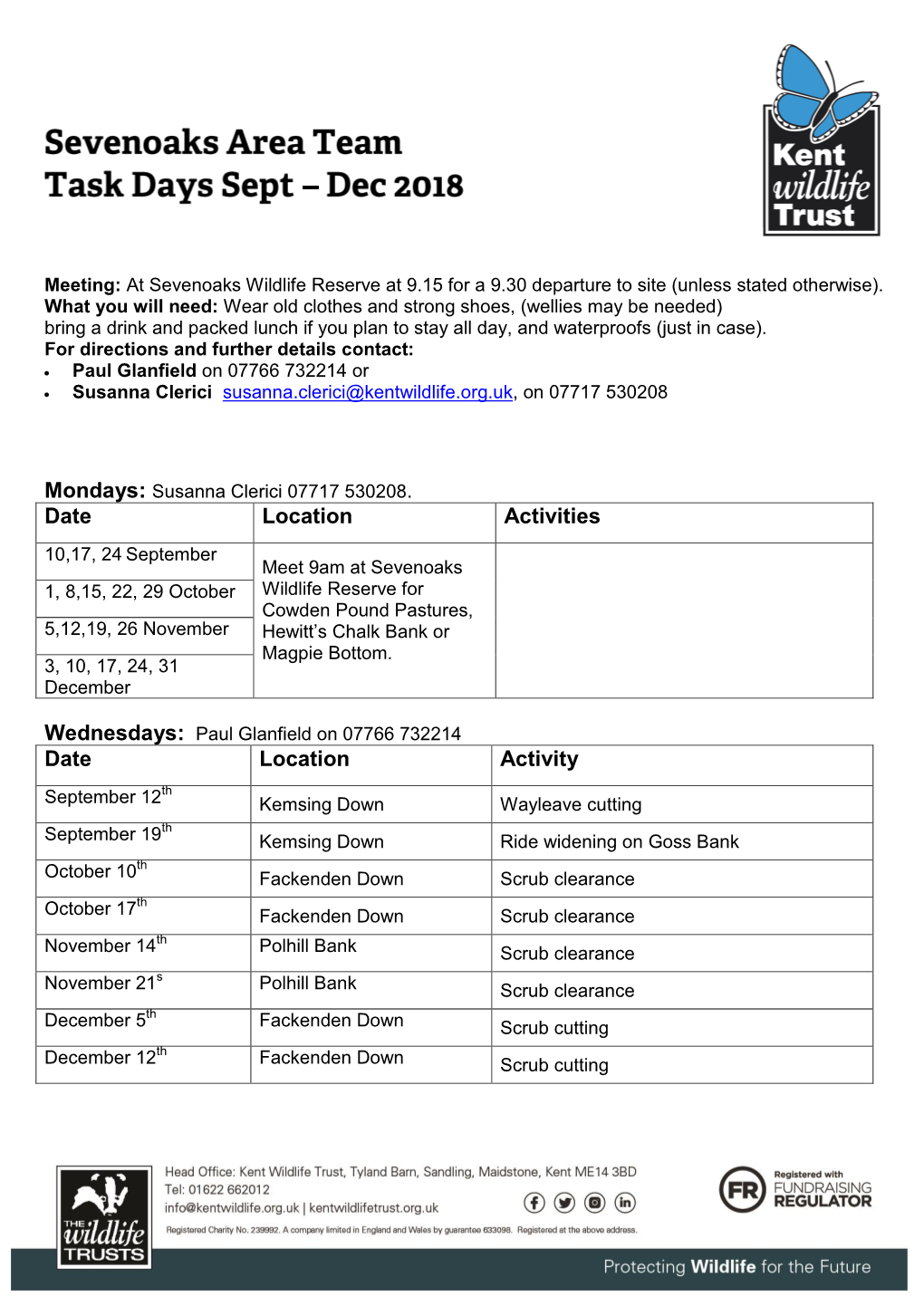 Date Location Activities Date Location Activity